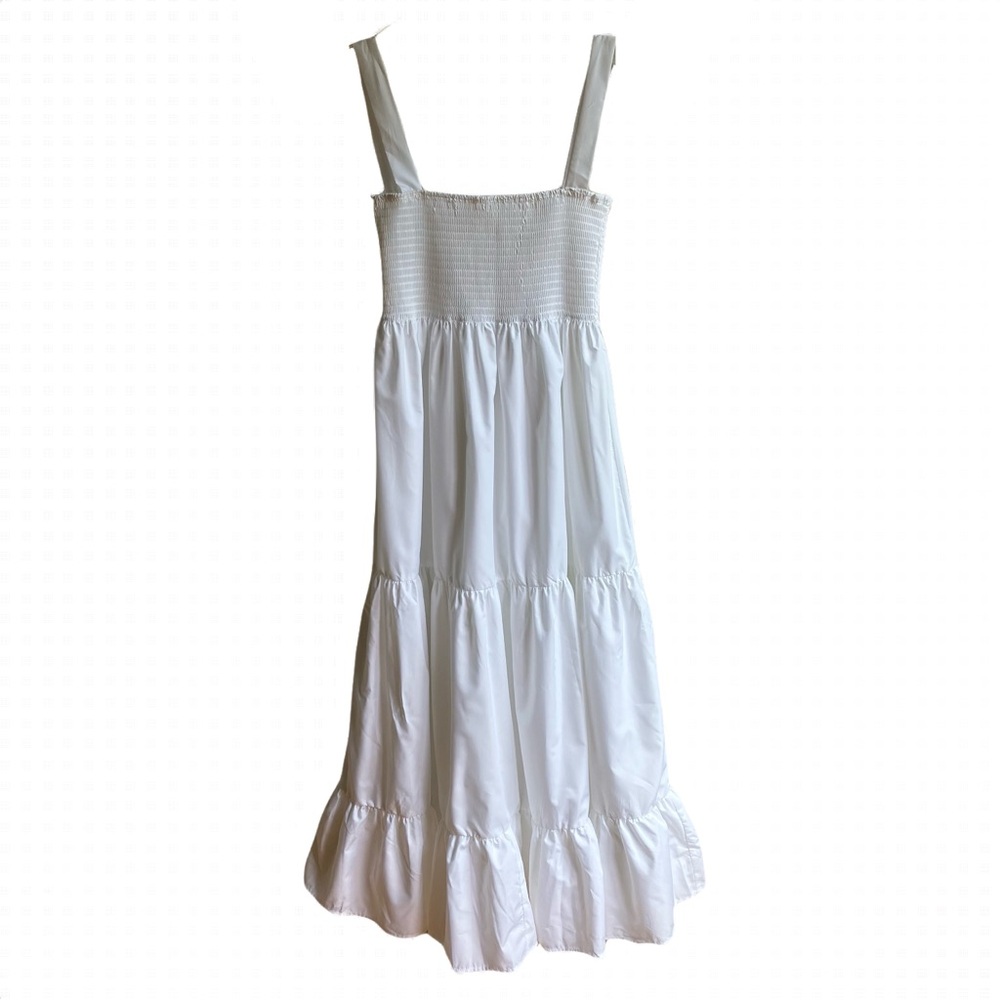 Silk & Salt White Cotton Maxi Dress Size S Ruffles Smocked Bodice Tiered Resort